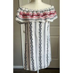 Charlotte Russe‎ XS Red White & Blue Off the Shoulder Embroidered Dress